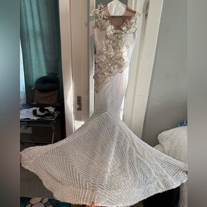 Elegant White Floral Embellished Prom Dress